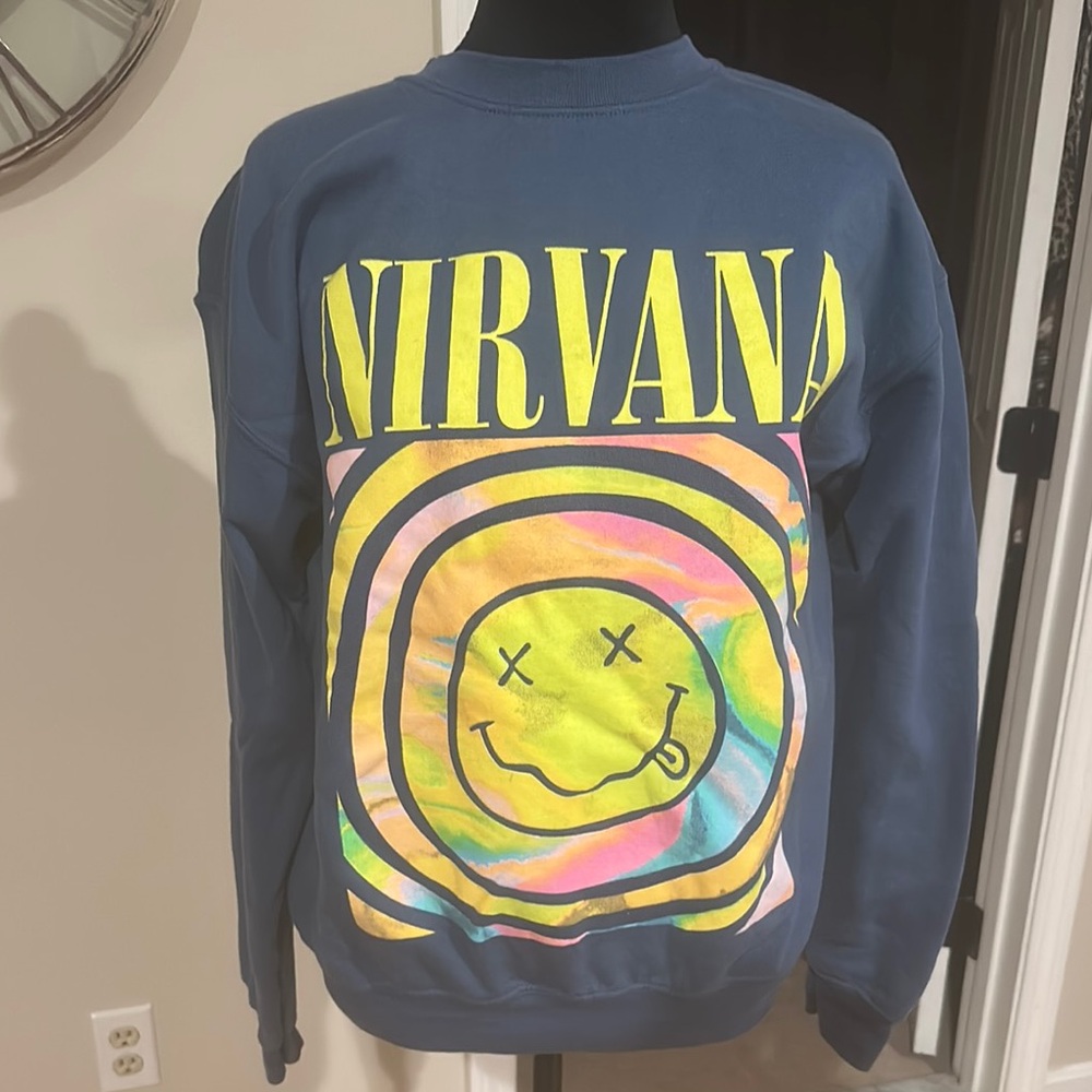NIRVANA Blue and Yellow Crewneck Sweater